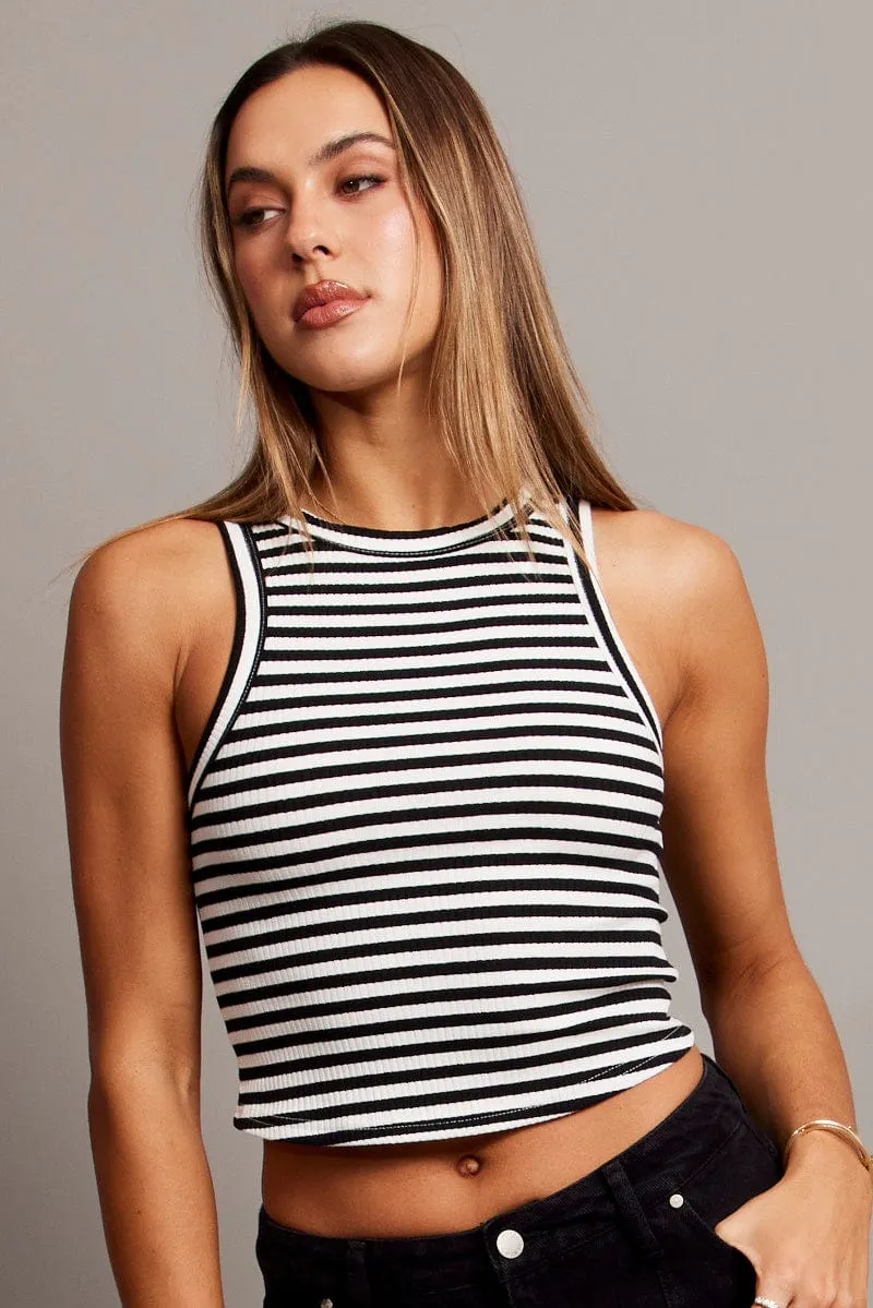 Black Stripe Tank Top Crew Neck sold by Ally Fashion