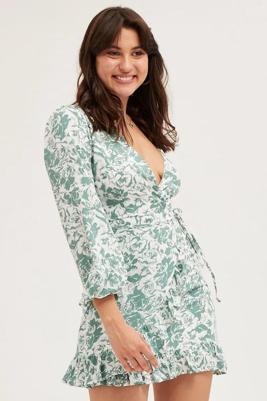 Print Tie Waist Wrap Dress sold by Ally Fashion