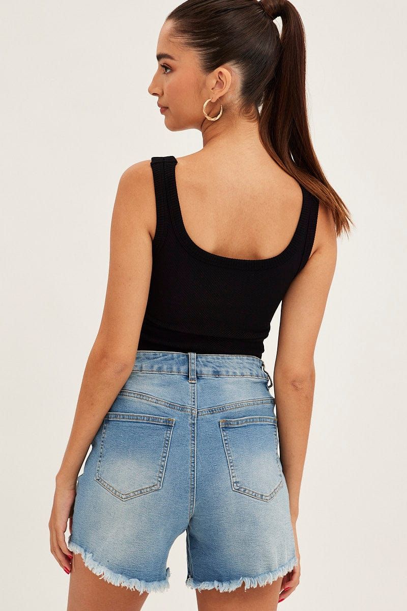 Blue High Rise Distressed Skinny Denim Shorts sold by Ally Fashion product image thumbnail 5