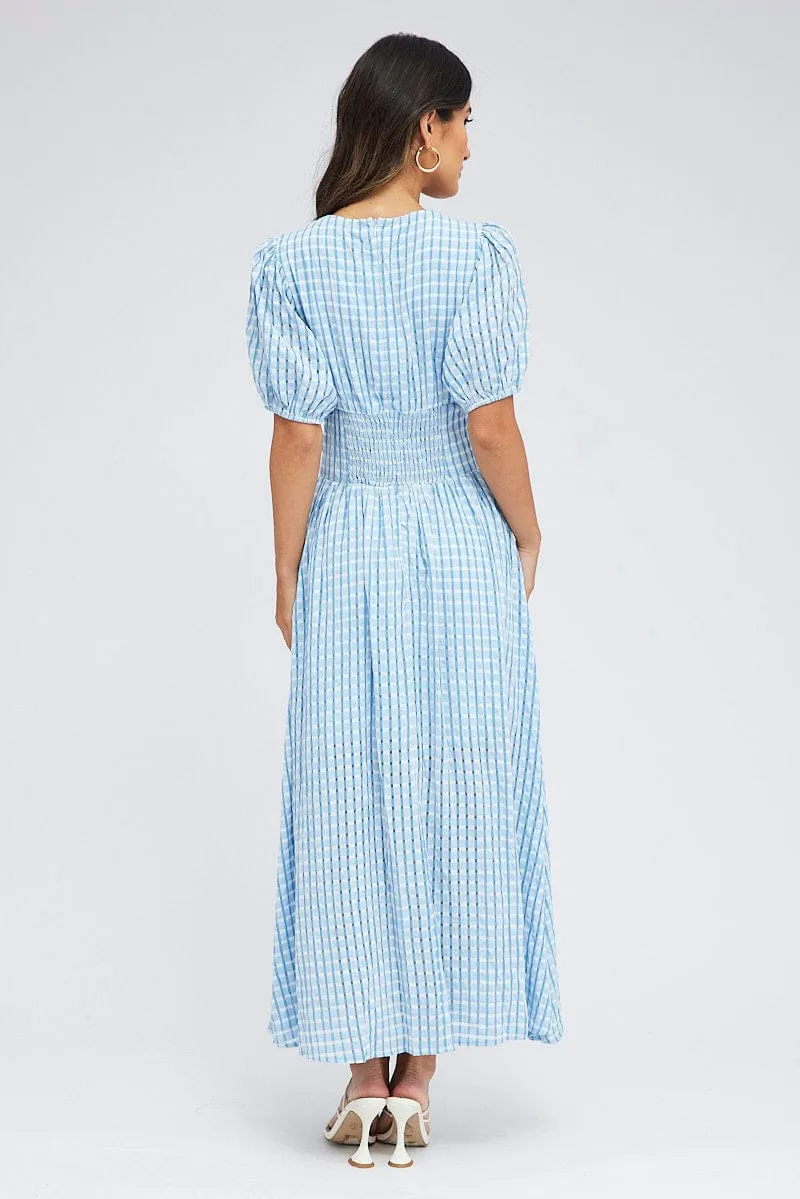Blue Check Midi Dress Puff Sleeve sold by Ally Fashion product image thumbnail 5