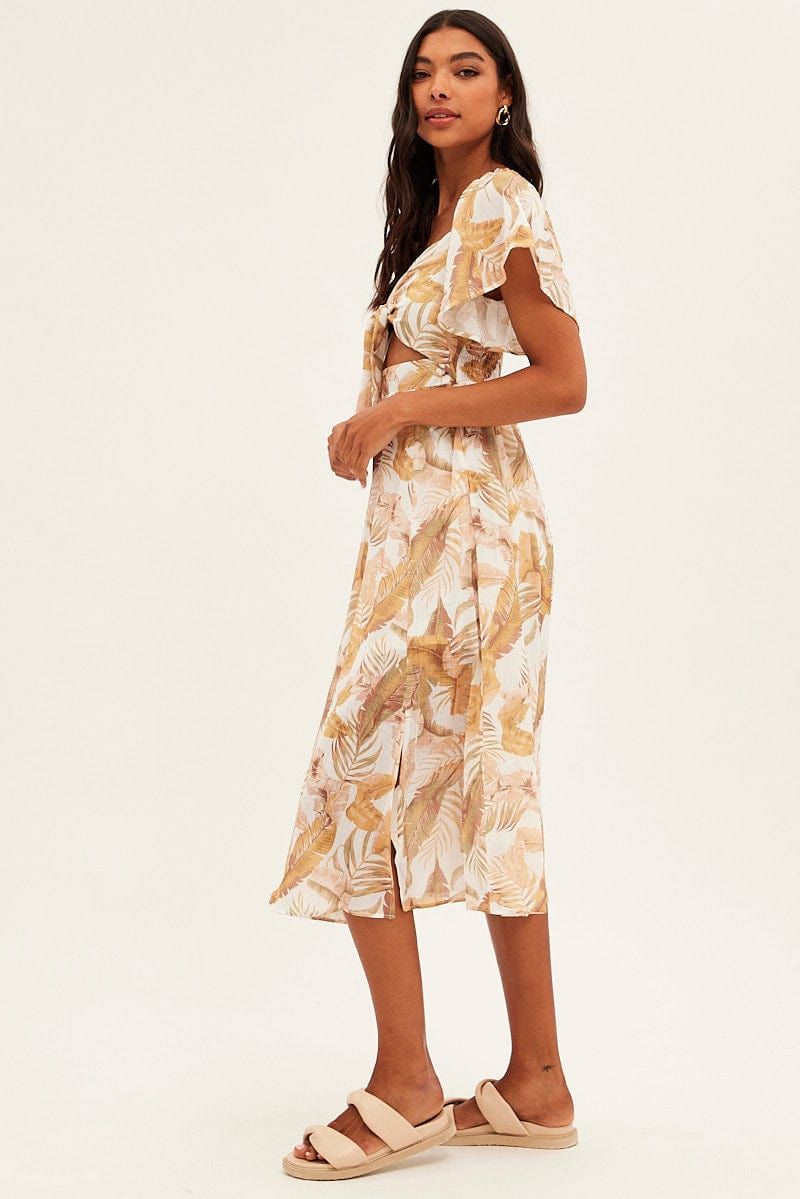 Beige Floral Midi Dress Square Neck Short Sleeve sold by Ally Fashion product image thumbnail 4