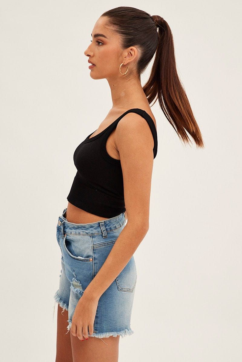 Blue High Rise Distressed Skinny Denim Shorts sold by Ally Fashion product image thumbnail 4