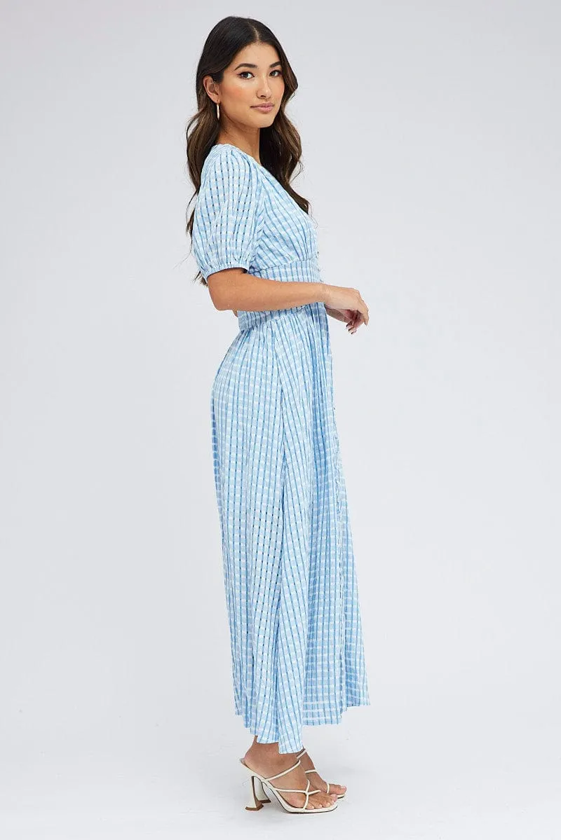Blue Check Midi Dress Puff Sleeve sold by Ally Fashion product image thumbnail 4