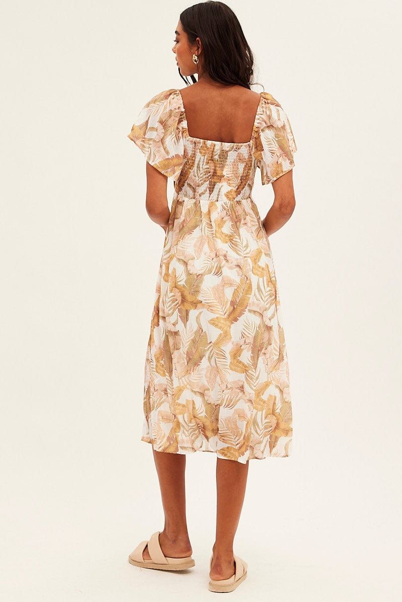 Beige Floral Midi Dress Square Neck Short Sleeve sold by Ally Fashion product image thumbnail 5