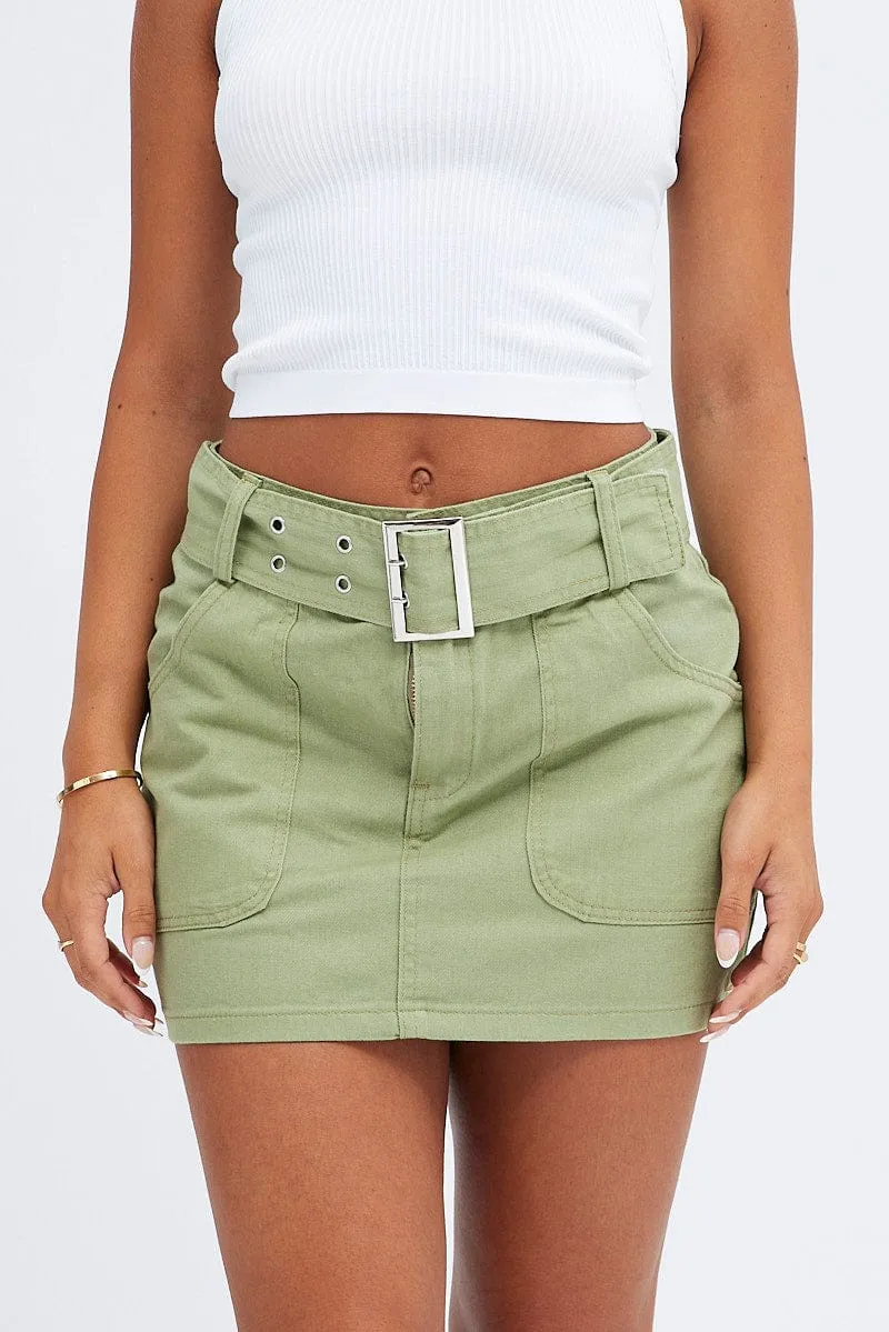 Green Mini Skirt Low Rise Belted Cotton Blend sold by Ally Fashion product image thumbnail 2