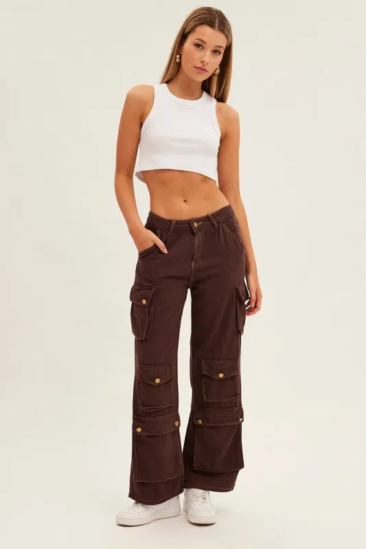 Brown Denim Cargo Jeans sold by Ally Fashion