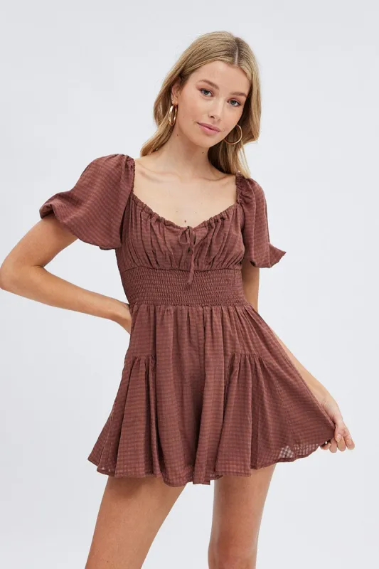 Brown Ruched Playsuit Short Sleeve sold by Ally Fashion