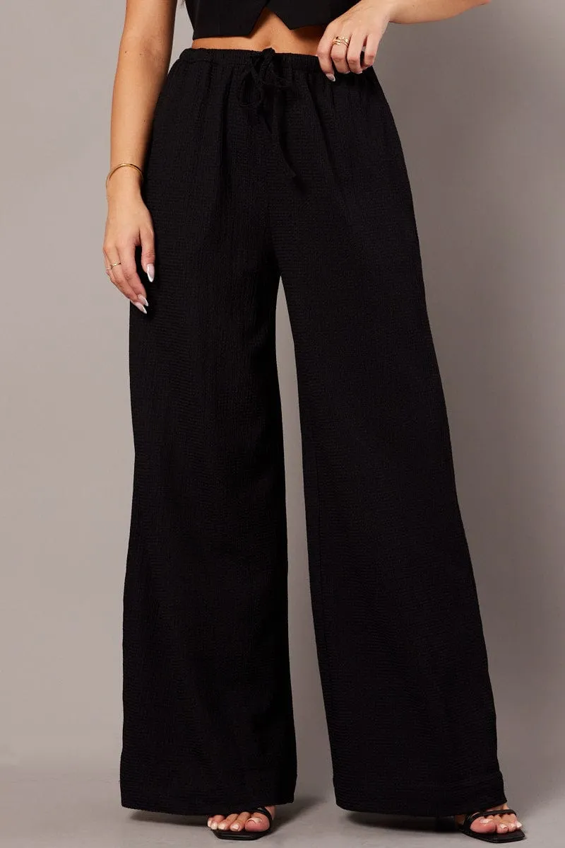 Black Wide Leg Pants High Rise Textured Fabric sold by Ally Fashion product image thumbnail 3