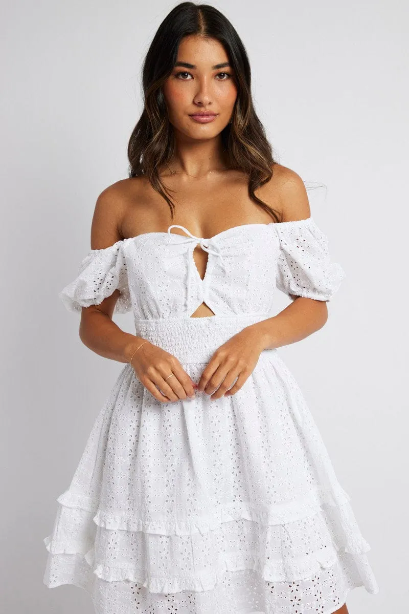 White Fit and Flare Dress Short Sleeve Embroidered sold by Ally Fashion product image thumbnail 3