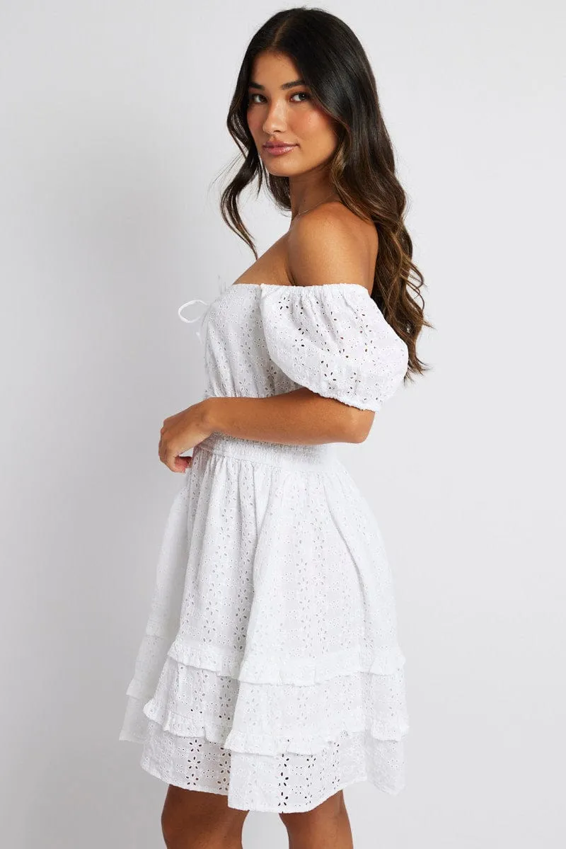 White Fit and Flare Dress Short Sleeve Embroidered sold by Ally Fashion product image thumbnail 4
