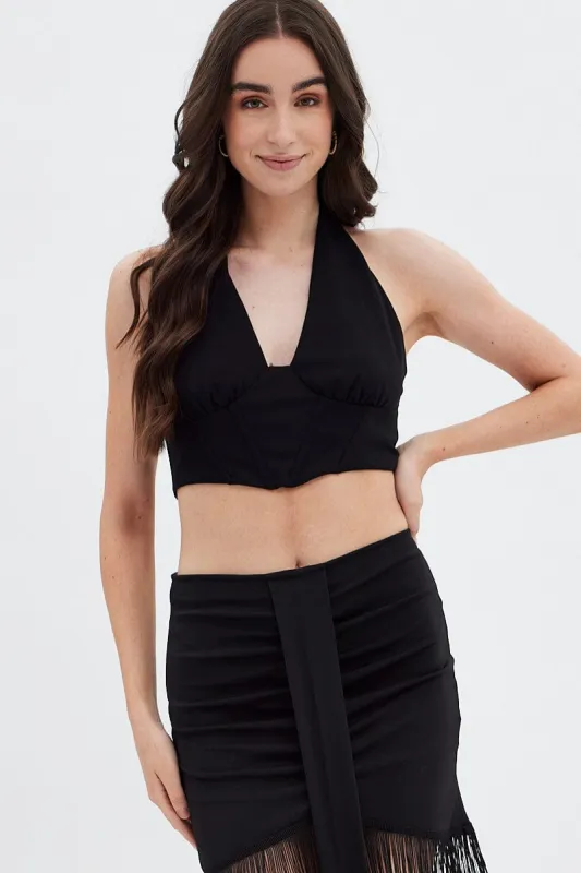 Black Halter Top Back Zip sold by Ally Fashion
