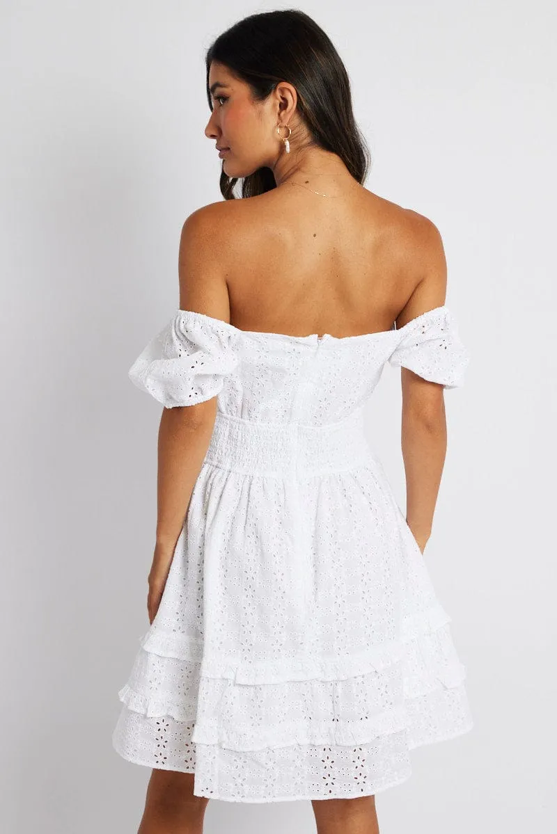 White Fit and Flare Dress Short Sleeve Embroidered sold by Ally Fashion product image thumbnail 5