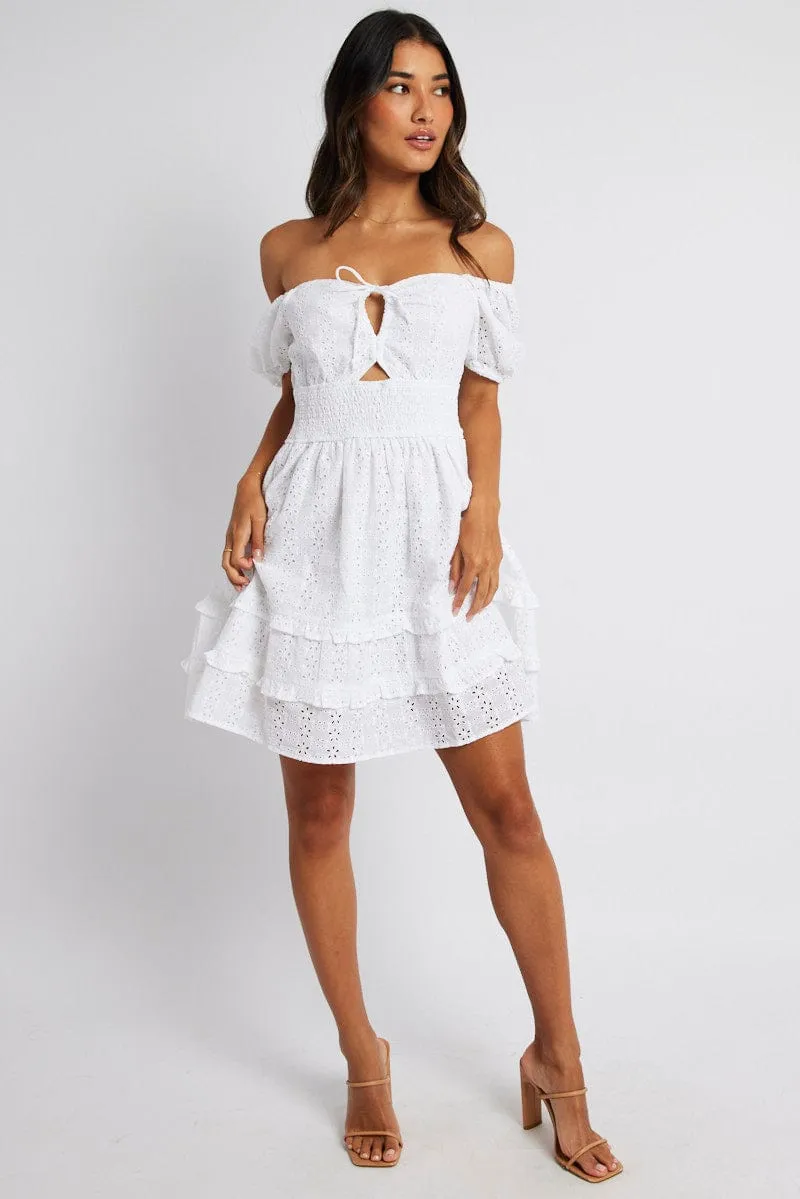 White Fit and Flare Dress Short Sleeve Embroidered sold by Ally Fashion product image thumbnail 2