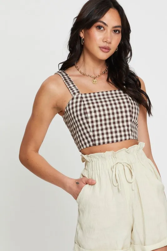 Check Crop Top Sleeveless Square Neck sold by Ally Fashion