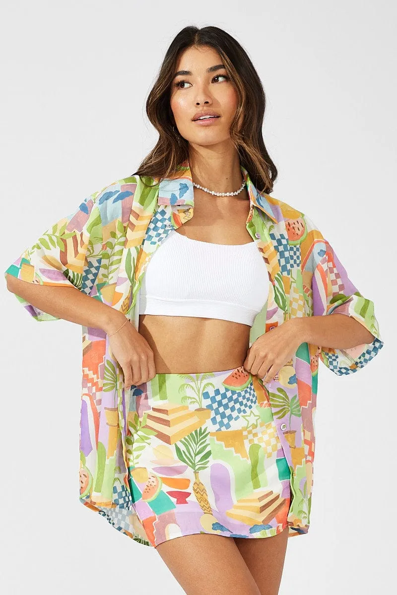 Orange Abstract Shirt Short Sleeve sold by Ally Fashion product image thumbnail 3