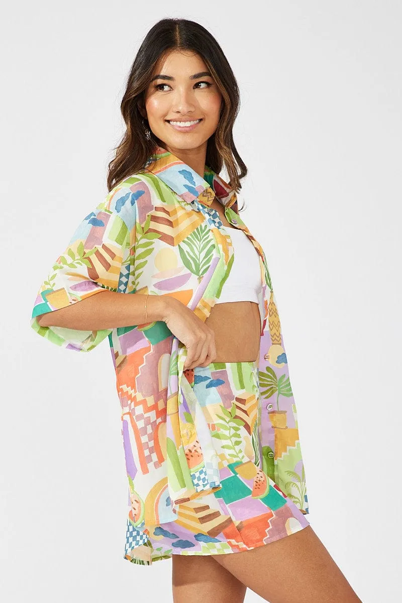 Orange Abstract Shirt Short Sleeve sold by Ally Fashion product image thumbnail 4