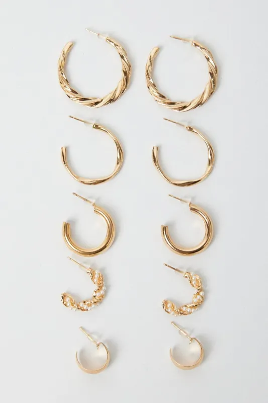 Gold 5 Pack Hoop Earrings Set sold by Ally Fashion