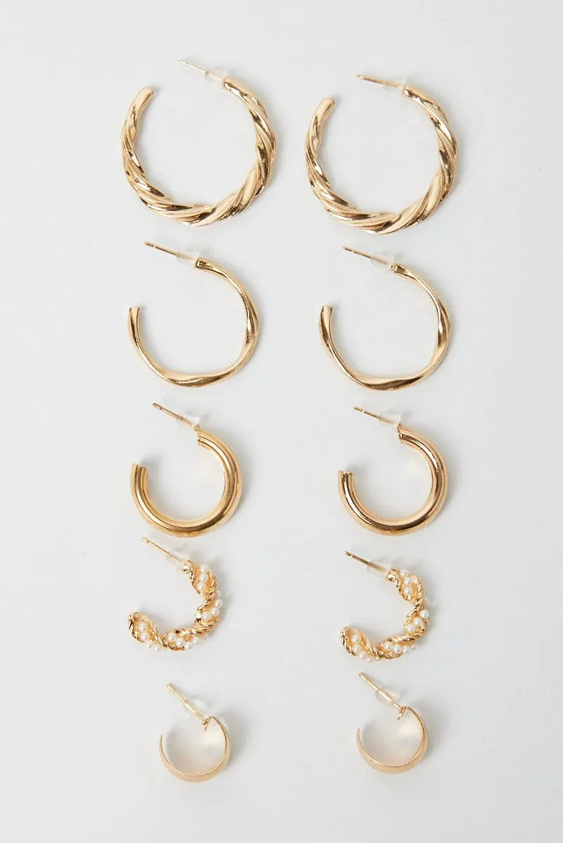 Gold 5 Pack Hoop Earrings Set sold by Ally Fashion