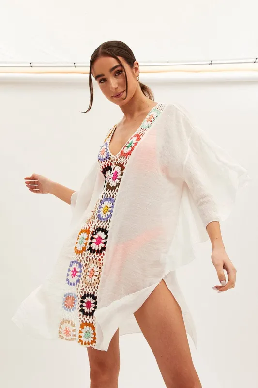 White V Neck Oversized Kaftan Beachwear sold by Ally Fashion