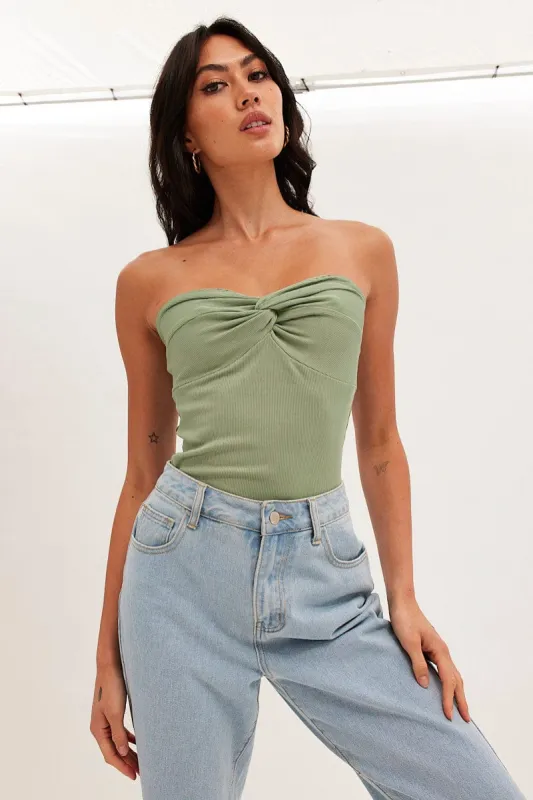 Green Twist Front Ribbed Sleeveless Top sold by Ally Fashion