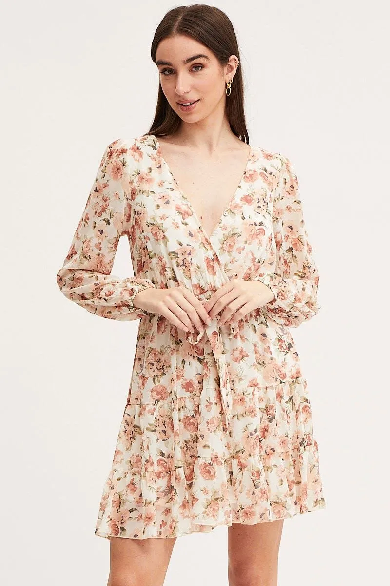 Print Mini Dress Long Sleeve V Neck sold by Ally Fashion