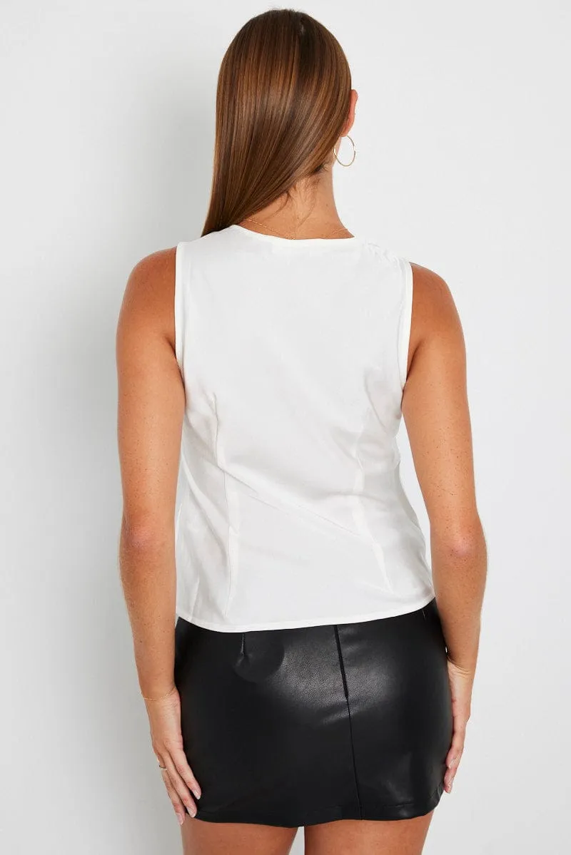 White Satin V Neck Top Sleeveless sold by Ally Fashion product image thumbnail 5