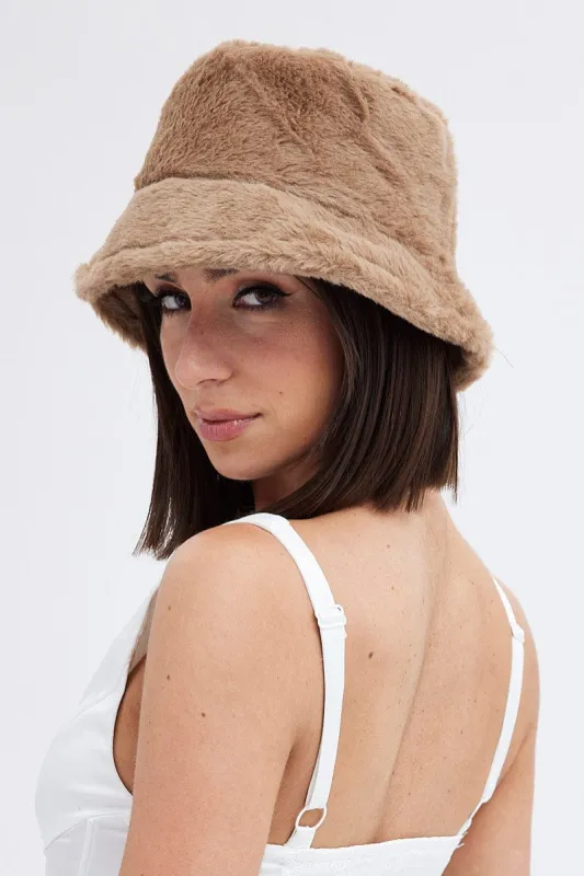 Beige Faux Fur Bucket Hat sold by Ally Fashion
