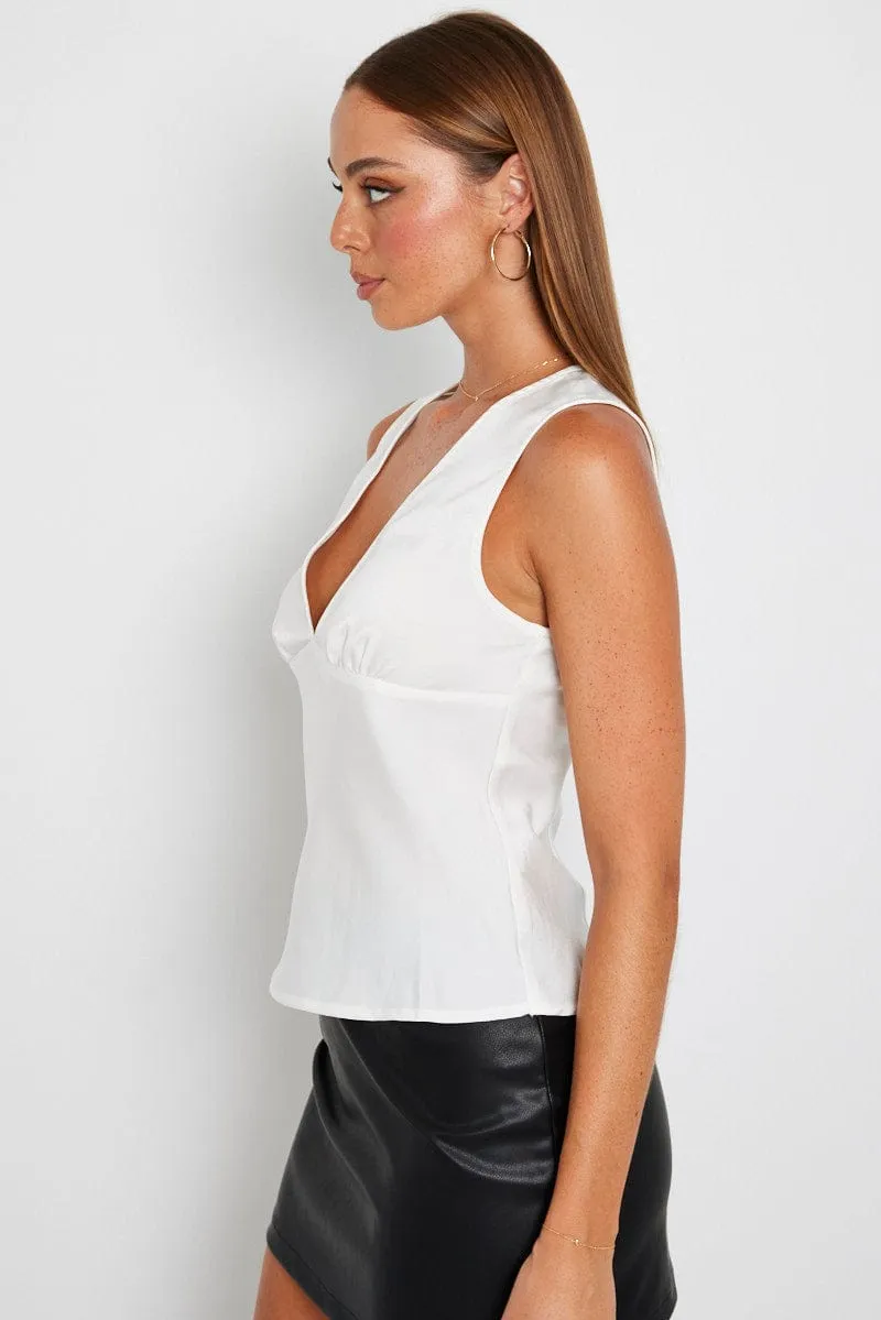White Satin V Neck Top Sleeveless sold by Ally Fashion product image thumbnail 4