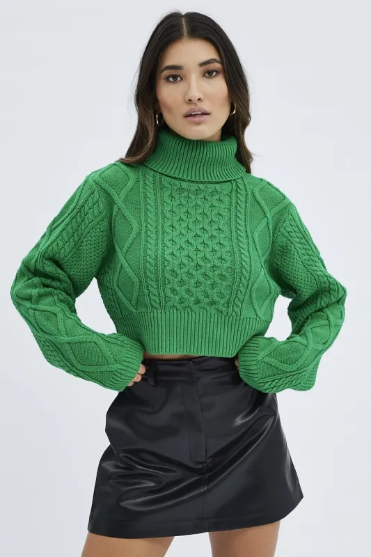 Green Cable Knit Jumper Turtle Neck sold by Ally Fashion