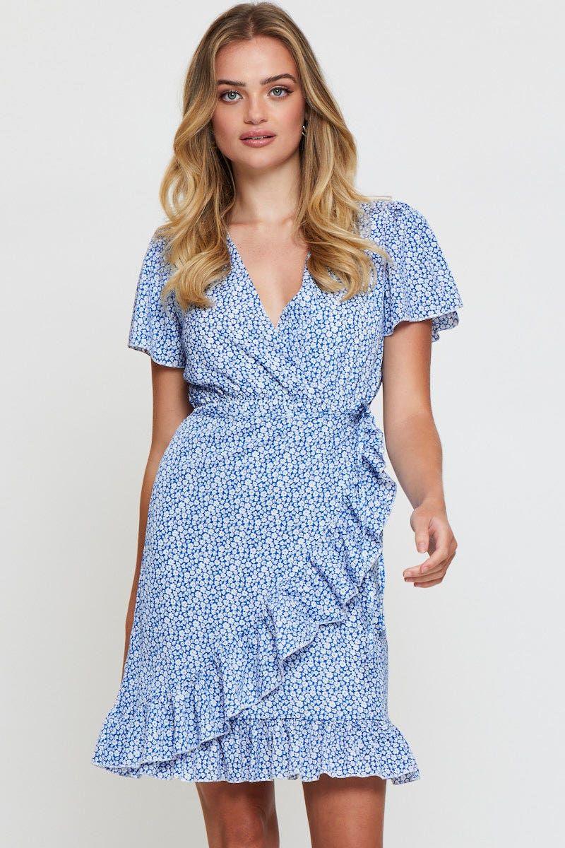 Print Wrap Dress Short Sleeve V Neck sold by Ally Fashion product image thumbnail 3