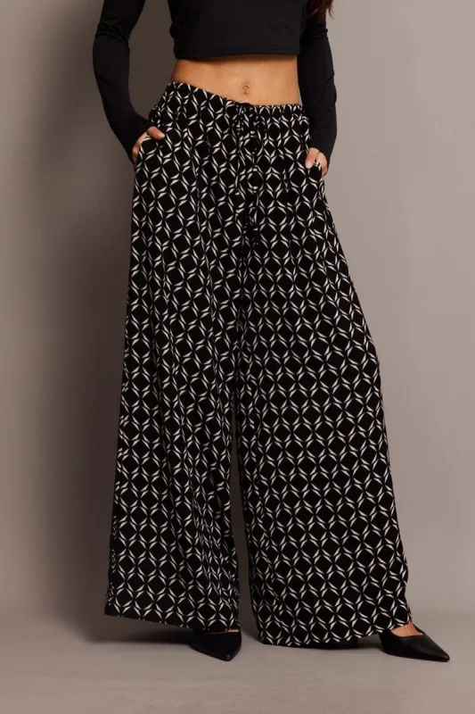 Black Geo Wide Leg Pants High Rise sold by Ally Fashion