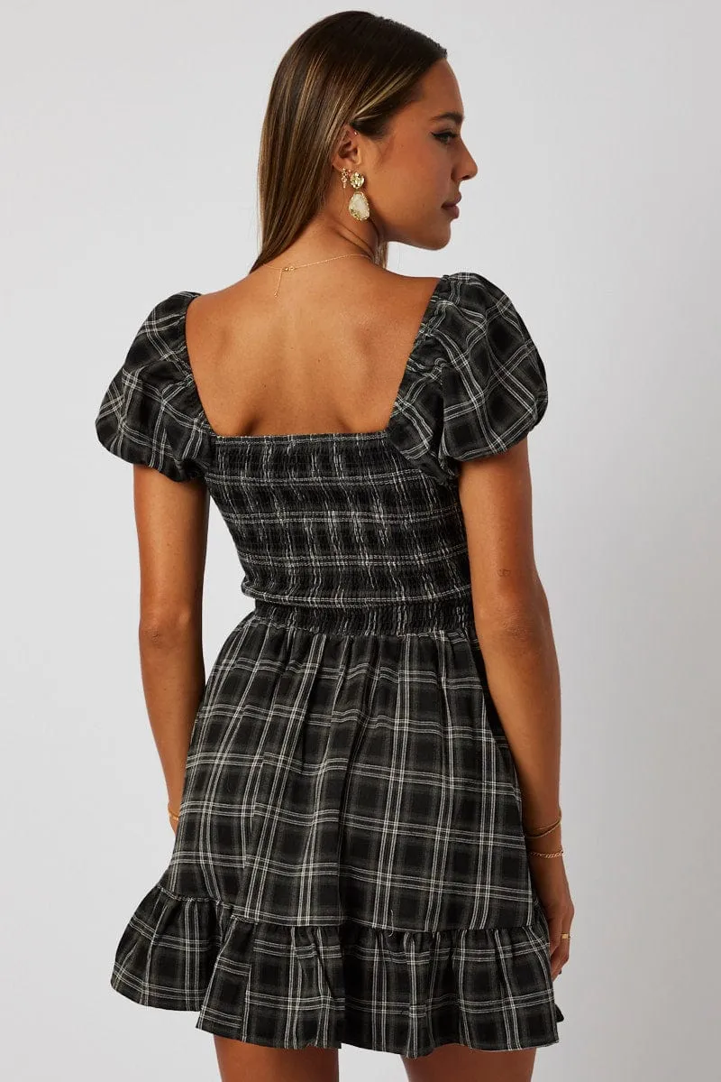 Black Check Fit And Flare Dress Puff Sleeve sold by Ally Fashion product image thumbnail 5