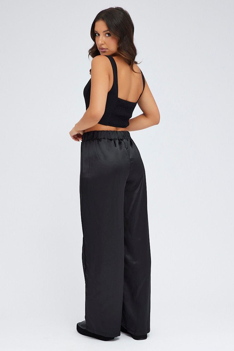 Black Wide Leg Pants High Rise Satin sold by Ally Fashion product image thumbnail 5
