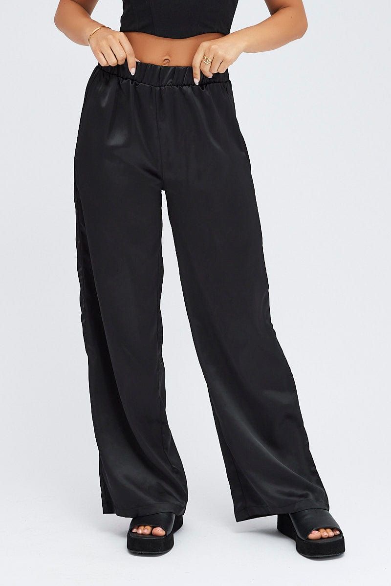 Black Wide Leg Pants High Rise Satin sold by Ally Fashion product image thumbnail 2