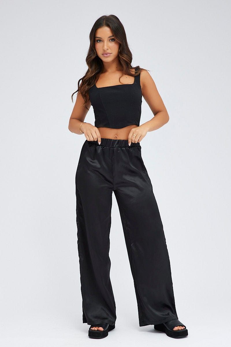 Black Wide Leg Pants High Rise Satin | Parallel