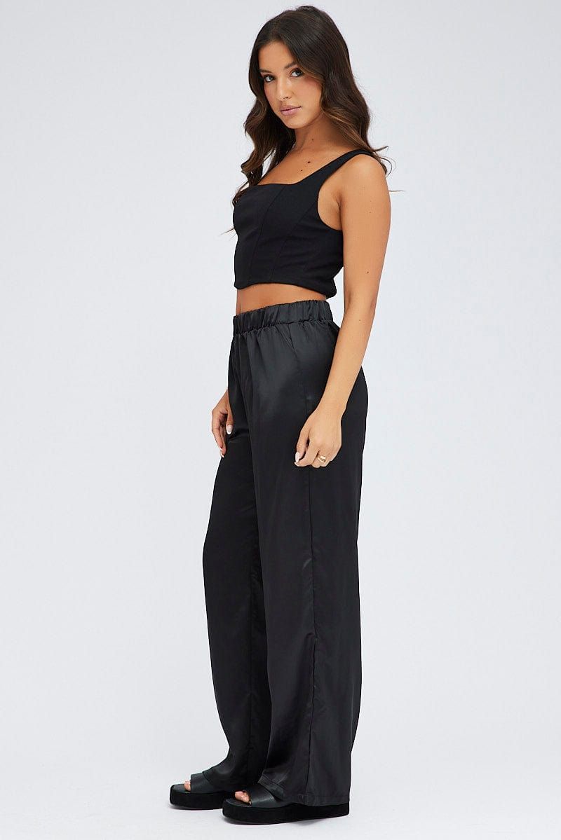 Black Wide Leg Pants High Rise Satin sold by Ally Fashion product image thumbnail 4