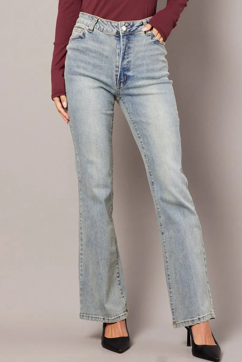 Denim Flare Jean High Rise Belted sold by Ally Fashion
