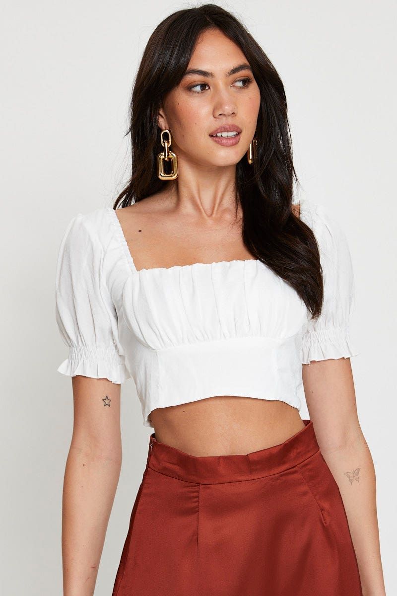 White Crop Top Short Sleeve sold by Ally Fashion product image thumbnail 3