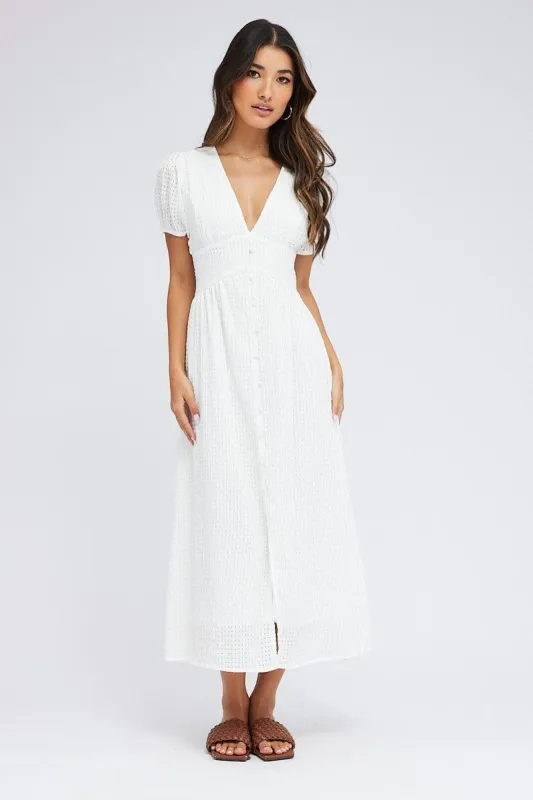 White Midi Dress Puff Sleeve sold by Ally Fashion