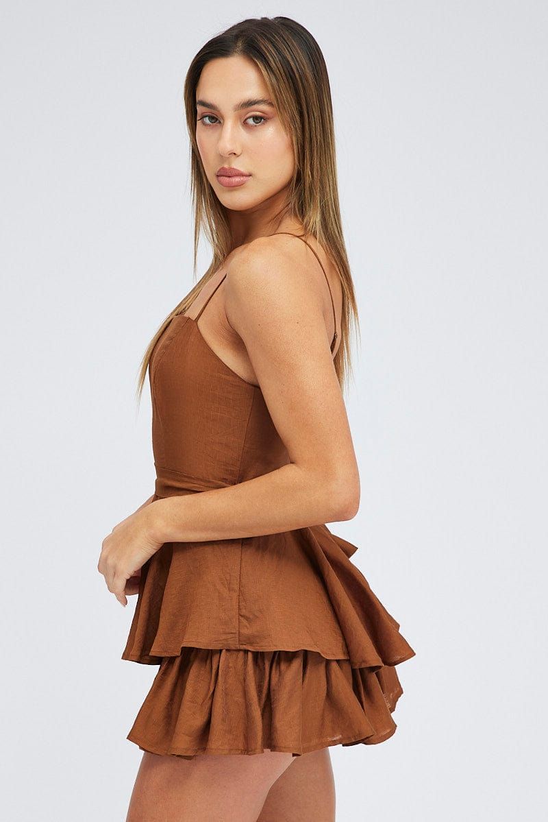 Brown Ruffle Playsuit Sleeveless sold by Ally Fashion product image thumbnail 4