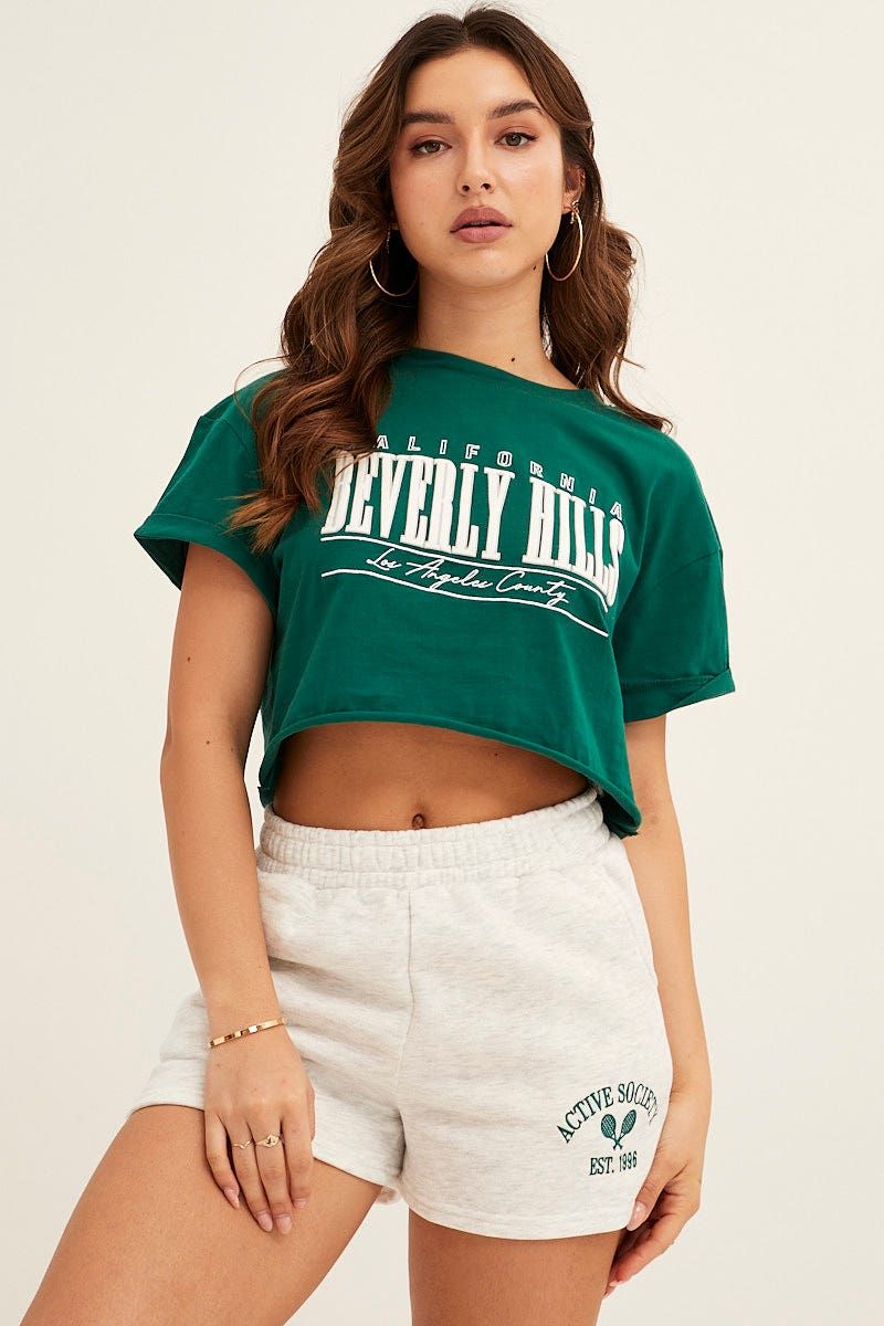 Grey Track Shorts High Rise Elastic Waist sold by Ally Fashion