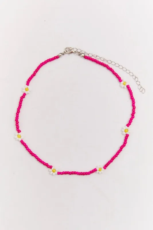 Pink Floral Beaded Necklace sold by Ally Fashion