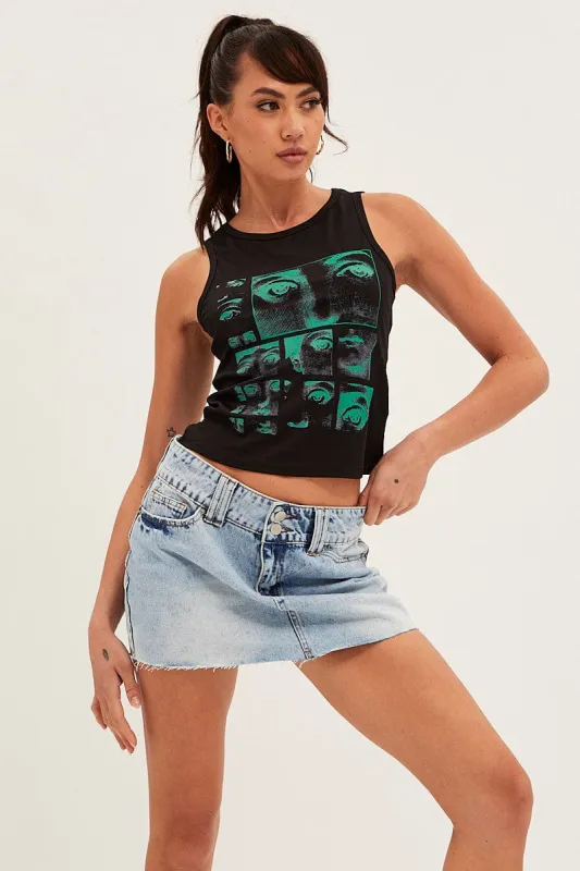 Black Graphic Crop Top sold by Ally Fashion