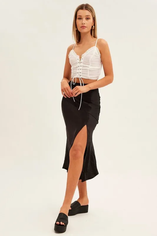 Black Slip Skirt Front Split Satin sold by Ally Fashion