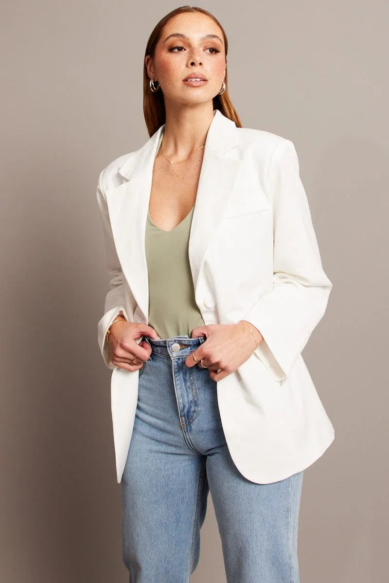 White Oversized Blazer Long Sleeve sold by Ally Fashion product image thumbnail 3