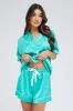 Green Pyjama Set Short Sleeve Satin White Piping PJ sold by Ally Fashion