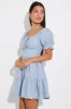 Blue Fit and Flare Dress Short Sleeve Linen Blend sold by Ally Fashion