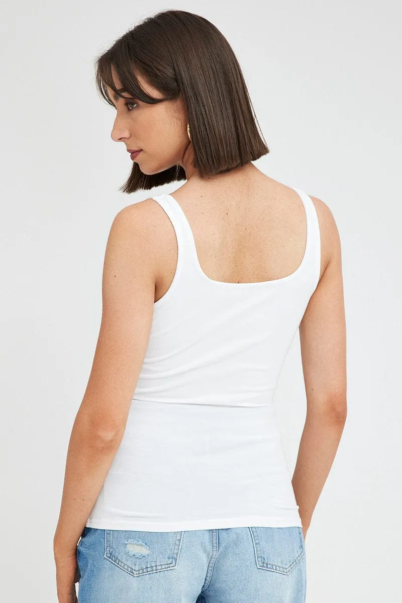 White Tank Top Sleeveless Square Neck sold by Ally Fashion product image thumbnail 5