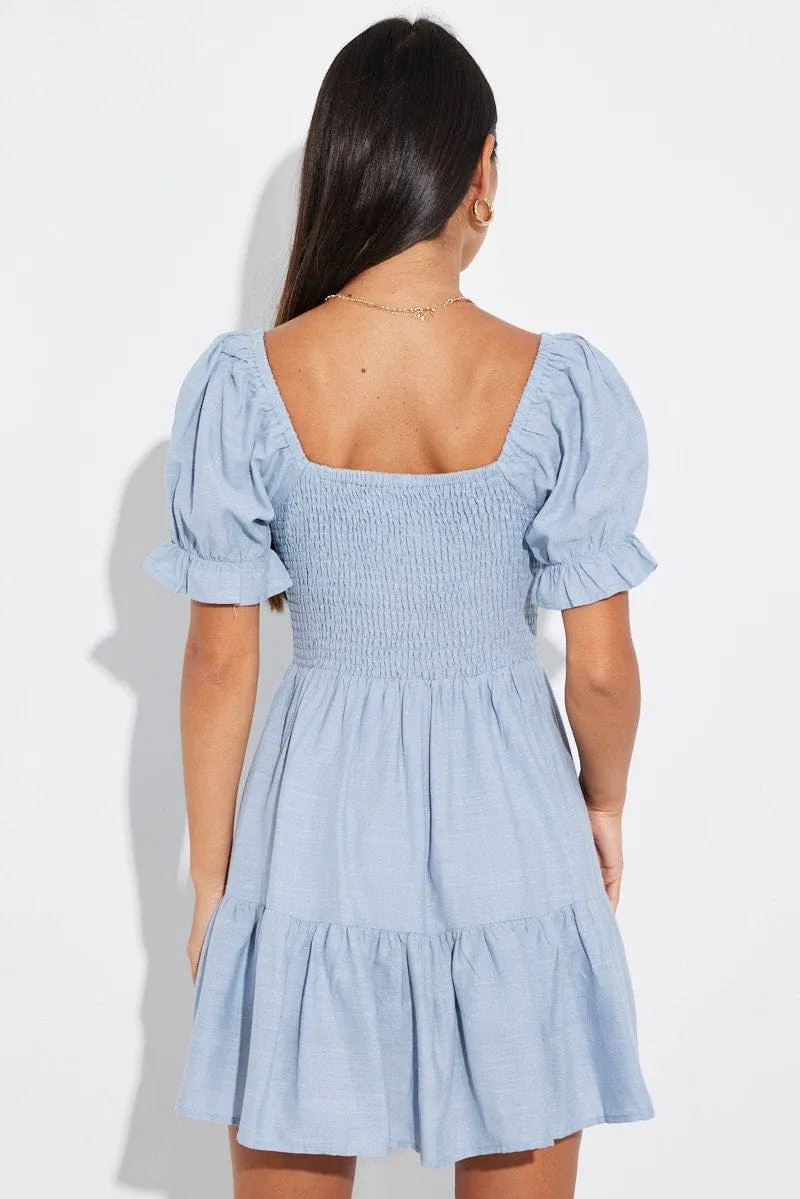 Blue Fit and Flare Dress Short Sleeve Linen Blend sold by Ally Fashion product image thumbnail 5