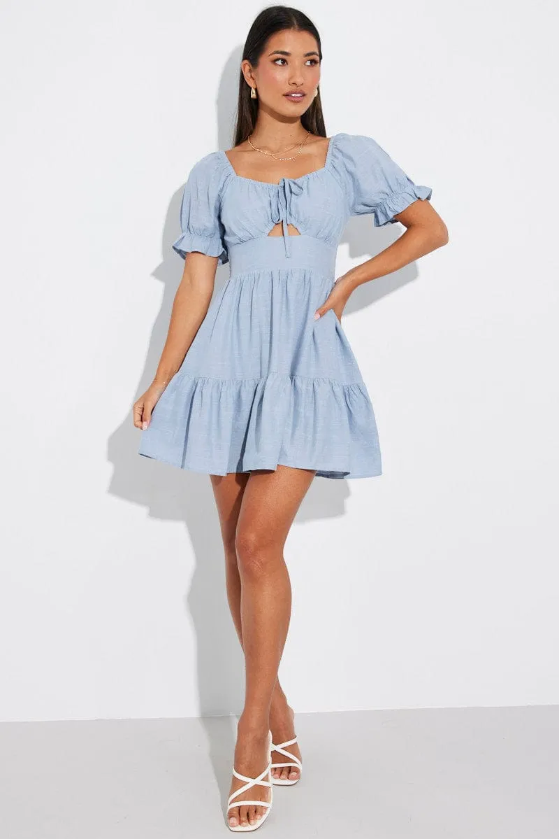 Blue Fit and Flare Dress Short Sleeve Linen Blend sold by Ally Fashion product image thumbnail 2